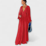 Elegantes Plissiertes Langarmkleid – Sommerrot