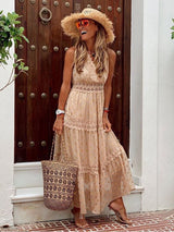 Isabelle – Boho Maxikleid mit Spitzen- und Stufendesign – Khaki