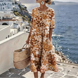 Kleid Florenne™ mit abstraktem Blumenmuster und weiter Passform – Braun