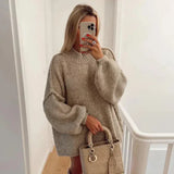 Locker sitzender pullover für lässige casual-looks für damen – Khaki