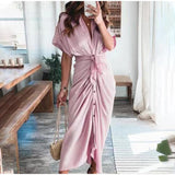 Damen Midikleid aus Baumwolle mit figurbetontem Schnitt und Knopfleiste – Rosa