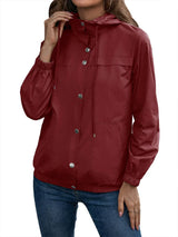 Damen Kapuze Wasserdichter Trenchcoat | Langarm – Burgund