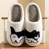 Bequeme Hausschuhe mit Katzenmotiv | Warme – Weiß