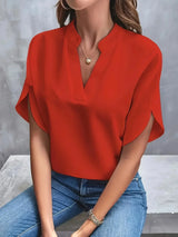 Sophia | Plissee-Front Stehkragen Bluse – Rot