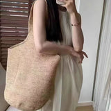 Boho Strohtasche Damen – Handgefertigte Strandtasche Sommer 2025 Shopper – Khaki