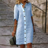 Altaira – Stilvolles Leinenkleid mit Knopfleiste – Blau