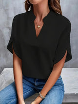 Sophia | Plissee-Front Stehkragen Bluse – Schwarz
