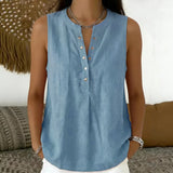 Bluse Nadine™ mit Knopfleiste und Rundhalsausschnitt – Blau