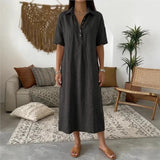 Bianca™ Kleid mit Klassischem Kragen und Knöpfen Vorne – Schwartz