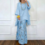 Amara™ Baumwoll-Leinen-Set mit Oversize-Bluse und Palazzohose – Blau