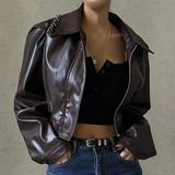 Claudia Kunstlederjacke Cropped – Braun