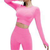 Yoga Set Langarmoberteil Fitnesshose 2-teilig - Atmungsaktiv & Bequem für Frauen – Rosa Set