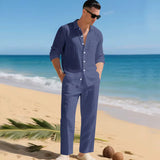 Malibu-Set™ aus Baumwoll-Leinen mit Raffiniertem Design – Dunkelblau