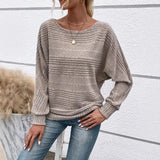 Mirevna™ Strickpullover Mit Strukturierter Optik und Femininem Ausschnitt – Grau