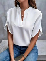 Sophia | Plissee-Front Stehkragen Bluse – Weiß