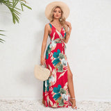 Brianne – Elegantes Maxikleid mit Blumenmuster – Rot