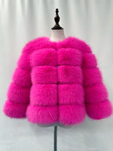 Stilvolle Kunstpelz-Jacke – Rosa-Rot
