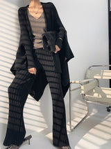 Damen Gerippt Lang Stoffhose – Schwarz