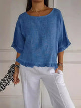 Patsy - Rundhalsbluse Aus Leinen – Blau
