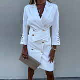 Damen Blazerkleid – Webstoff – Goldene Knöpfe – Tailliert – Eleganter Look – Weiß