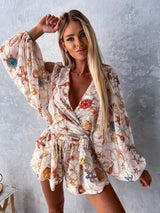 Beretta | Damen Sommer Wickel Strampler | Langarm – Kamel
