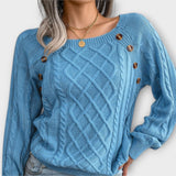 Amalia | Strickpullover mit raffinierten Knopfdetails – Blau