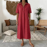Bianca™ Kleid mit Klassischem Kragen und Knöpfen Vorne – Rot