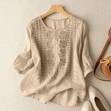 Florentine | Bestickte Boho-Bluse – Beige