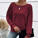 Mirevna™ Strickpullover Mit Strukturierter Optik und Femininem Ausschnitt – Bordeauxrot