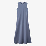 Elegantes Satinkleid - Stricktop-Kombinationsset – Blauer Glanzsatin