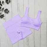 Nahtloses, Hochgeschnittenes Yoga und Fitness Outfit – lila Set
