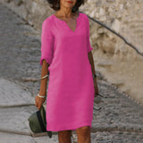 Maristela – Elegantes Kleid mit V-Ausschnitt – Fuchsia