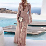 Jessica - Elegantes Abendkleid mit V-Ausschnitt und Pailletten – Rosa