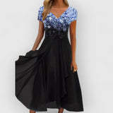 Veronica | Langes Leinenkleid – Blau Schwarz