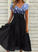 Caelina | Stilvolles Midi-Kleid – Blau-Schwarz