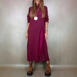 Valérie™ Set mit Langem Satin-Kleid und Feinstrick-Pullover / Zeitlose Eleganz in Jedem Detail! – Weinrot