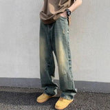 Lange Baggy-Jeans für Herren | Straßenkleidungs Stil – Gelbe Schlammfarbe