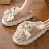 Weiche Damen-Hausschuhe mit Schleifendetail | Winter – Khaki