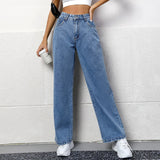 Damen-Mom-Jeans mit Hoher Taille | Gerade Beinführung – Blau