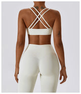 Elegantes 2-teiliges Damen Yoga Outfit mit Hoher Taille Leggings und Oberteil für Sport – Creme-Aprikose Set