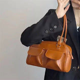 Vintage-Stroh Strandtasche mit veganem Leder – Braun