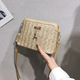 Boho Strohumhängetasche Damen – Handgefertigte Crossbody Tasche Sommer 2025 – Gelb