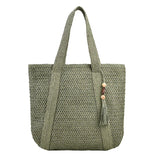 Boho Strandtasche Damen – Handgewebter Shopper mit Quaste & Reißverschluss – Grün