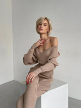 Alexandra | Sportliches zweiteiliges Set mit Pullover und Hose – Khaki