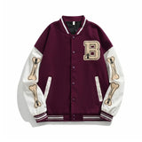 Beatrice | Harajuku Varsity Collegejacke mit Kunstleder-Ärmeln – Violett
