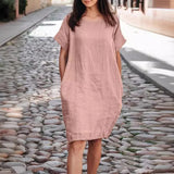 Alissea™-Kleid aus Baumwollleinen mit Weitem Schnitt – Pink