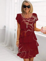 Lucie | Elegante fließende Kleid mit Rüschen – Rot