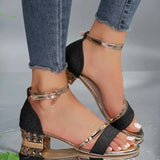 Elisa - Damen Glitzer-Sandalen mit Blockabsatz und Knöchelriemen – Schwarz