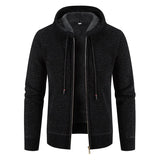 Gefütterte Herren Strickjacke Mit Kapuze | Winterjacke Mit Reißverschluss – Schwarz