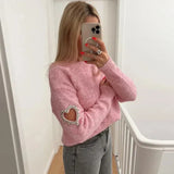 Pullover im modischen herz-ausschnitt-design für damen – Rosa